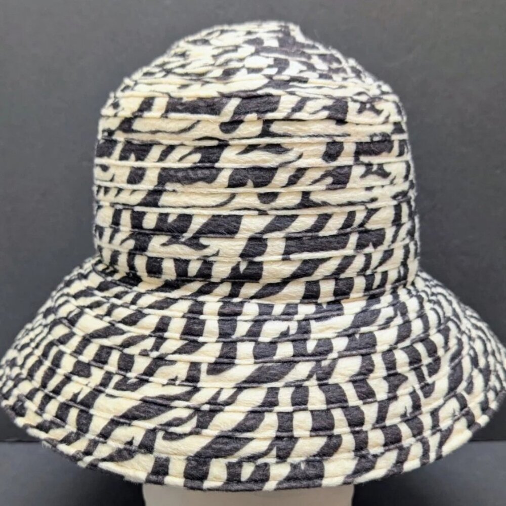 Vintage Women's San Diego Hat Co. Faux Fur Soft Bucket Cloche Black Zebra Stripe
